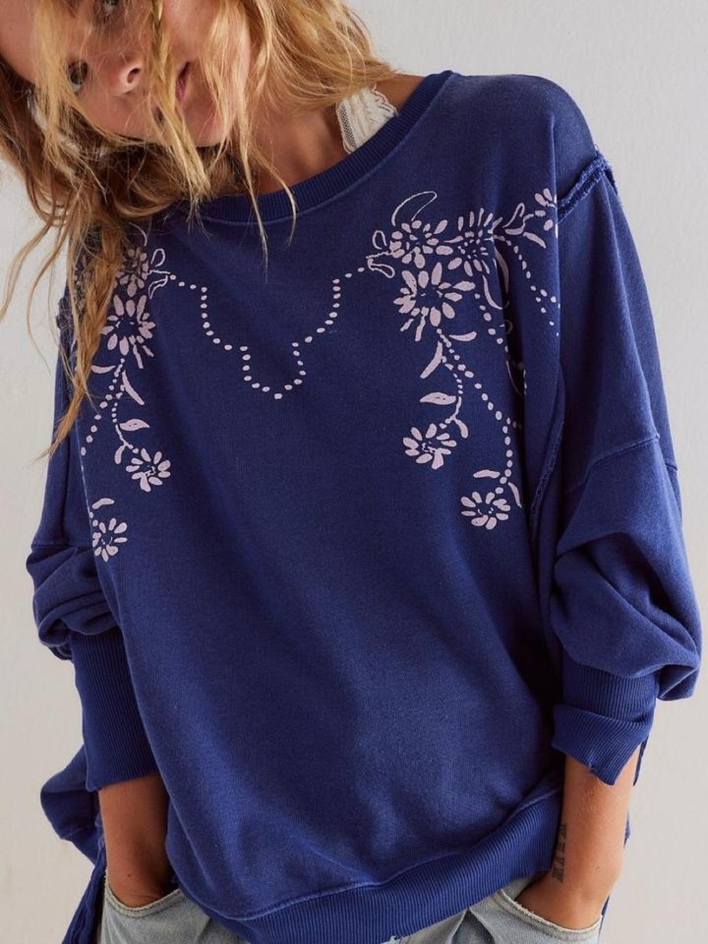 Free People We The Free Graphic Camden Pullover Blue Wash Medium